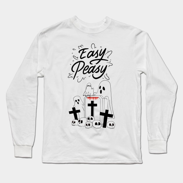 Easy Peasy Ghost Family Visiting Cemetery Halloween Long Sleeve T-Shirt by 3dozecreations